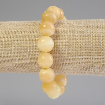 Yellow Agate Bracelet with Smooth Beads, 14 mm Diameter, 18 cm Length, Elastic