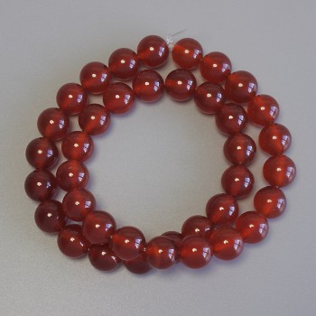 Carnelian Beads, Smooth Round Bead, 10 mm Diameter ±, on Beading Thread, Length 37 cm+