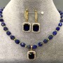 Lapis Lazuli Choker Set with faceted beads 8x6 mm, length 41 cm, with a 5 cm extender chain, earrings 35x13 mm, blue crystal