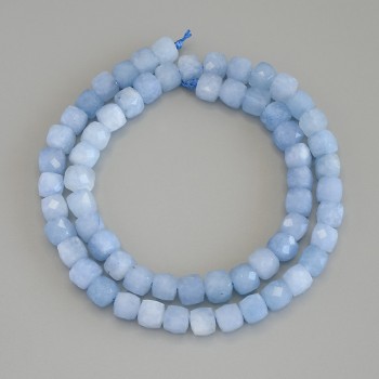 Aquamarine beads, faceted cube shape, diameter 6.5×6.5 mm, on a thread, length 41 cm+