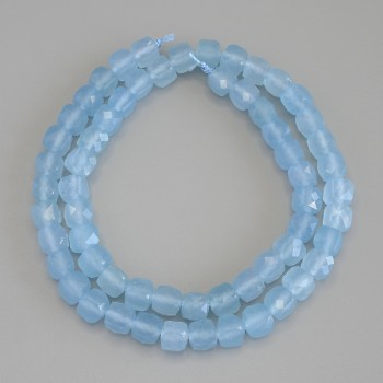 Aquamarine Beads, Faceted Cube, 7x7 mm +/- on Thread, 41 cm+