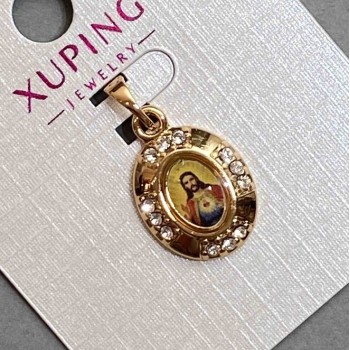 Pendant 'Icon' Xuping with white crystals, diameter 20x13 mm, length 24 mm, 18K plating