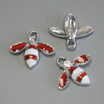 Кулон підвіска Комаха емаль сріблястий метал, діаметр 15х16, 5мм+- уп. 3шт