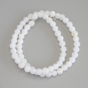 White Frosted Agate Beads - Smooth Round 6mm, 35cm Length on Thread