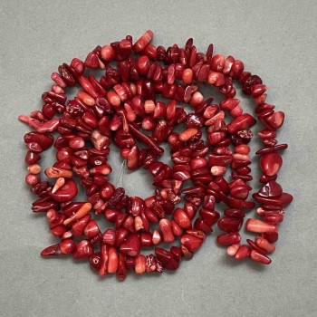 Coral chip beads, diameter 8-18x3-4 mm ±, length 80 cm ± on thread
