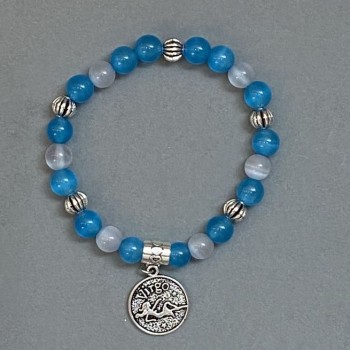 Браслет асорті Котяче Око гладка кулька 8мм+- з металевими вставками, довжина 18мм+- стрейч