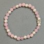 Bracelet Rose Quartz and Imitation Pearls (Imitation) Smooth Beads 6mm +/- with Metal Inlay, Length 18cm +/- Stretch