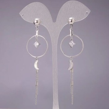 Xuping Earrings with White Stones 25x93 mm Rhodium-plated