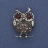 Owl Brooch-Pendant with Pink and Purple Crystals, Silver-Tone Metal 38x28mm+