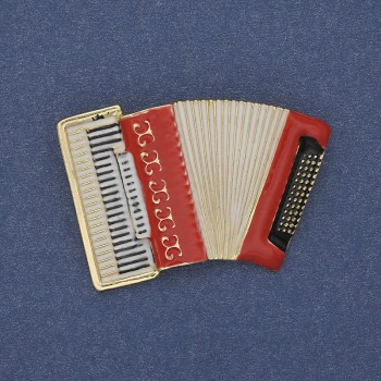 Brooch 'Accordion' red and white enamel gold-tone metal 43×28 mm+