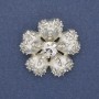 Flower Brooch with White Rhinestones, Pearl-White Color, Silver-Tone Metal, 33mm+