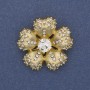 Flower Brooch with White Crystals on Gold-Tone Metal 33mm+