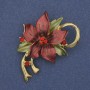 Brooch pendant 'Flower' red and green enamel with crystals golden metal 50x42mm+