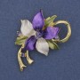 Flower Brooch-Pendant with Enamel and Crystals, Gold-Tone Metal, 50x42mm+