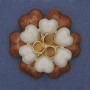 Brown and beige enamel flower brooch with Cat's Eye bead, silver metal, 61mm+