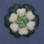 Brooch 'Flower' green and beige enamel beads Cat's Eye golden metal 61mm+