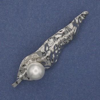 Brooch 'Accent' with a pearl, silver-toned metal 70x18mm+