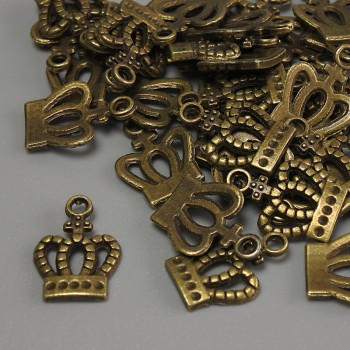Crown Pendant Findings - Bronze Metal Color, Dimensions 15x10x1 mm ± Hole Diameter 2 mm ± Packaging 20 g (~36 pcs)
