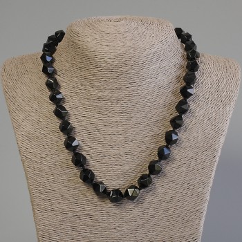 Multi-faceted Black Onyx Necklace, bead diameter 12×11 mm, length 50 cm, with clasp