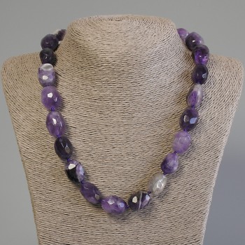 Necklace of natural amethyst stones, faceted rondelle beads, diameter 17–20×13–15 mm, length 50 cm +/- with clasp