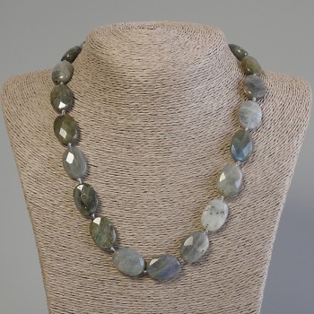 Labradorite Necklace with Natural Stone, Faceted Oval Beads, 20×15 mm, 50 cm length, with clasp