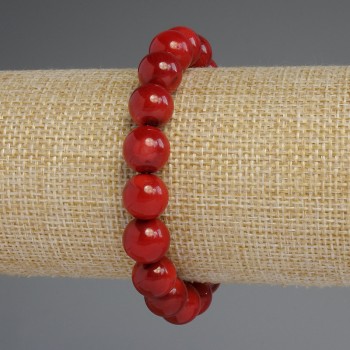 Coral Bracelet with Smooth Beads 10mm, 18 cm Stretch
