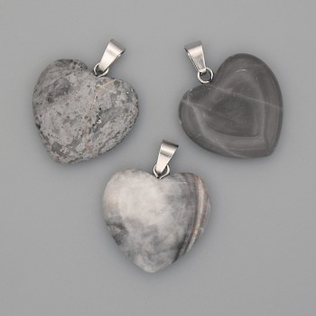 Heart Pendant Gray Jasper 20x20x25mm