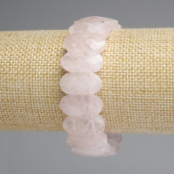 Pink Quartz Bracelet, Faceted Rounded Links, 20×10 mm Diameter, 18 cm Length, Stretch