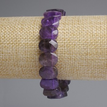 Clearance! Faceted Amethyst Bracelet with Rounded Links, 14x10 mm, 18 cm length, stretch