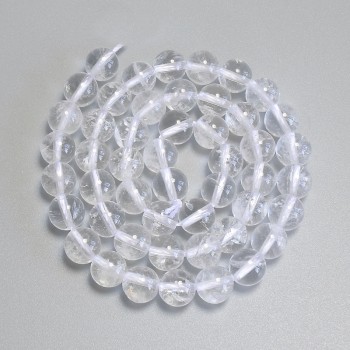 Rock crystal beads — smooth round spheres, 8 mm diameter ± on a thread, 38 cm length