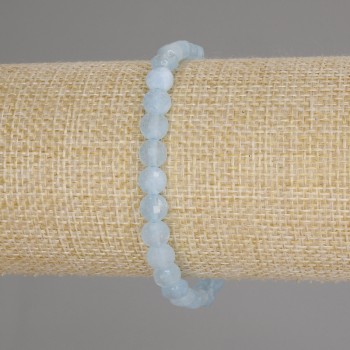 Aquamarine bracelet with faceted coins, 6 mm diameter, 18 cm length, stretch
