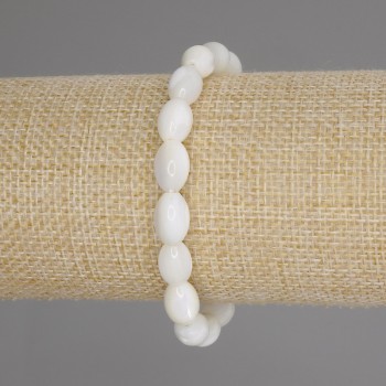 Bracelet with Mother-of-Pearl Grain, 11×7 mm, 5 mm beads, length 18 cm, stretch