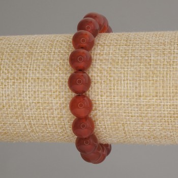 Carnelian bracelet with smooth beads, 10 mm diameter, 18 cm length, stretch