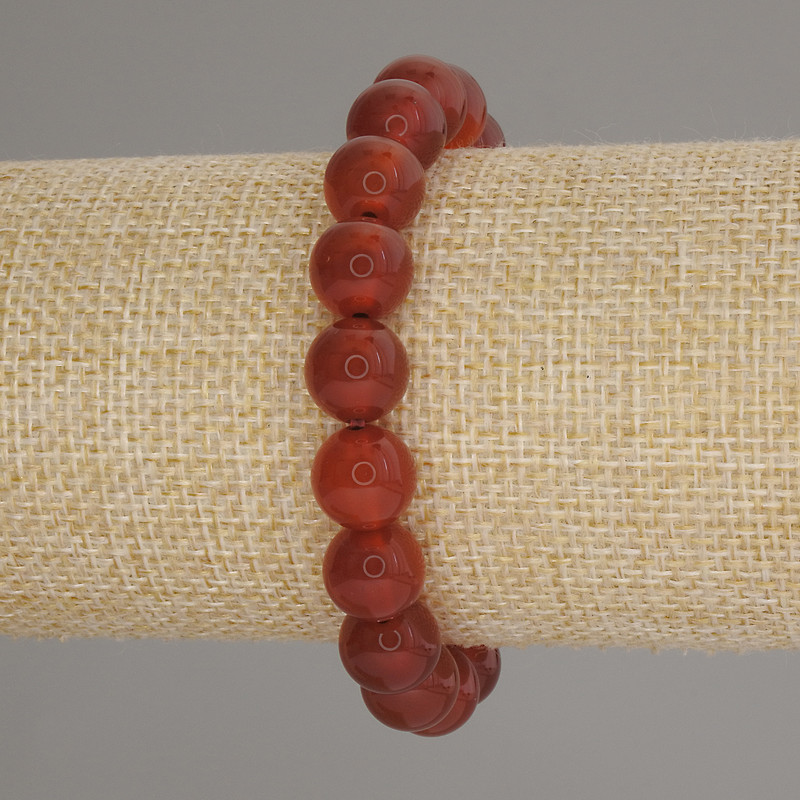 Carnelian bracelet with smooth beads, 10 mm diameter, 18 cm length, stretch