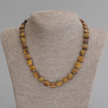 Tiger's Eye Necklace, Faceted Square 10x10mm, Length 50 cm +/- with Clasp