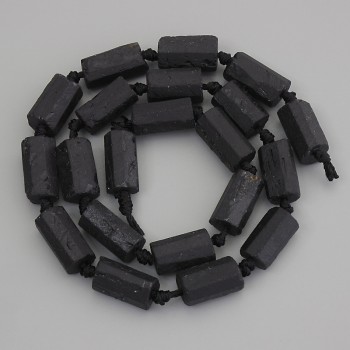 Tourmaline Sherl Beads, Unpolished Stone, Diameter 14x8 mm ± on Thread, Length 41 cm ±