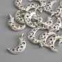 Moon pendant, silver-tone metal, diameter 19x10 mm, pack of 18