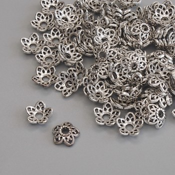 Bead caps for beads, silver-tone metal, diameter 7.5×1 mm, hole diameter 1.8 mm, packaging 20 g (~91 pcs)