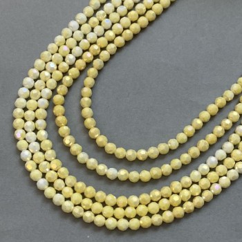 Beads of Czech Crystal Yellow Multicolor with Petrol Coating on Thread, Faceted Bead, 6 mm Diameter, 38 cm Length