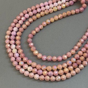 Beads Pink Czech Crystal Multicolor on Thread, Faceted Bead, 8mm Diameter, 38cm Length