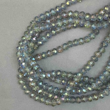 Beads Czech Crystal on thread gray transparent with gasoline coating faceted rondelle, diameter 8x6mm + -, length 38cm +