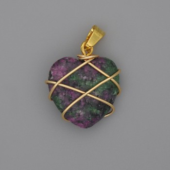 Pendant 'Heart' in Zoisite Wire-Wrapped 21x21mm+-, diameter 30mm+-