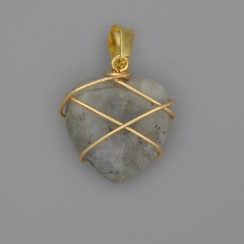 Heart Pendant with Labradorite Wire-Wrapped, 21x21 mm, 30 mm diameter