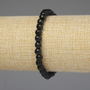 Black Agate Bracelet with Faceted 6mm Beads, 18 cm Stretch