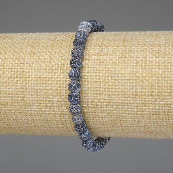 Blue Frosted Agate Bracelet with 6mm Smooth Beads, 18 cm Stretch