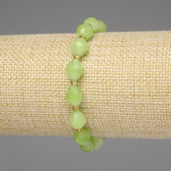 Bracelet Chrysoprase Olivine faceted beads 9x8 mm +/- spacer 3 mm +/- length 18 cm +/- stretch