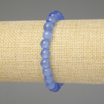 Blue Cat's Eye Bracelet, Smooth 8mm Beads, 18 cm Length, Stretch