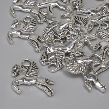 Pegasus pendant, silver-colored, diameter 16×17 mm, bail hole 2.4 mm, packaging 12 pcs