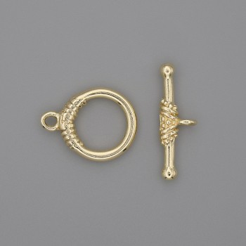 Toggle clasp hardware, gold-tone metal, 23×3.5 mm ring, 14 mm diameter, 10 mm hole diameter