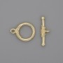Toggle clasp hardware, gold-tone metal, 23×3.5 mm ring, 14 mm diameter, 10 mm hole diameter
